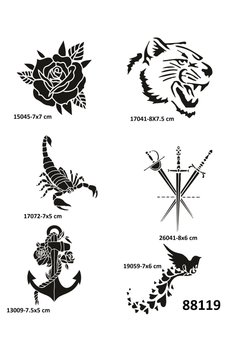 Airbrush Tattoo Gül Ve Kılıç 6 Adet Geçici Dövme Şablonu Spreysiz Sadece Stencil