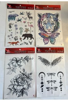 Airbrush Tattoo Büyük Boy Yapıştırma Dövme Geçici Dövme Seti 4 Adet Birden Model 9