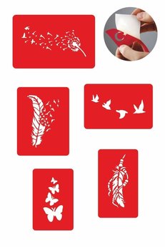 Airbrush Tattoo Kuşlar Ve Tüyler 5 Adet Geçici Dövme Kına Şablonu