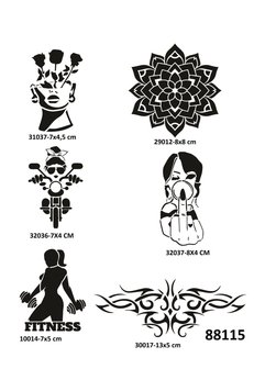Airbrush Tattoo Çılgın Kızlar 6 Adet Geçici Dövme Şablonu Spreysiz Sadece Stencil
