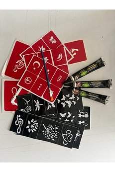 Airbrush Tattoo 3 Tüp Siyah Kına 20 Şablon Ve Fırça Hediyeli Geçici Dövme Seti