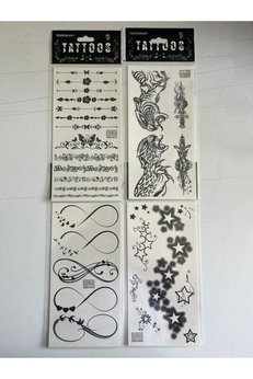 Airbrush Tattoo Kartal Gül 4 Adet Birden Yapıştırma Geçici Dövme