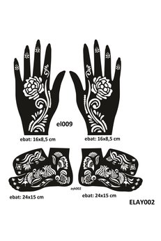 Airbrush Tattoo Gül Model El Ve Ayak Kına Kalıpları 4 Lü Paket Sadece Kalıp