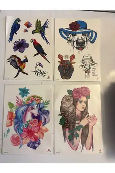 Airbrush Tattoo Büyük Boy Yapıştırma Dövme Geçici Dövme Seti 4 Adet Birden Model 37