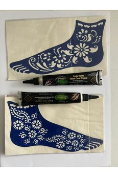 Airbrush Tattoo 2 Tüp Kına 2 Adet Ayak Şablonu Geçici Dövme Seti