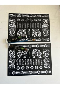 Airbrush Tattoo 1 Tüp Hint Kınası Fırça Ve 2 Adet Dövme Şablon Karışık