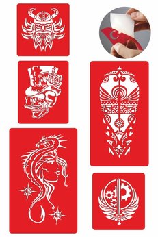 Airbrush Tattoo Ütopya Dünya 5 Adet Geçici Dövme Kına Şablonu
