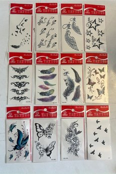 Airbrush Tattoo Minimal Geçici Dövme 12 Adet Birden Yapıştırma Dövme Model5