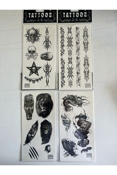 Airbrush Tattoo Aslan Yılan 4 Adet Birden Yapıştırma Geçici Dövme