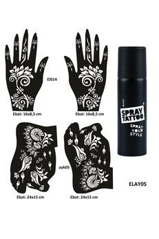 Airbrush Tattoo Çiçekli Modeller El Ayak Geçici Dövme Seti Spray Tattoo Dark Siyah Renk