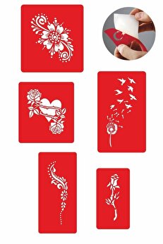 Ai̇rbrush Tattoo Gül Ve Kalp Modelleri̇ 5 Adet Geçi̇ci̇ Dövme Kına Şablonu