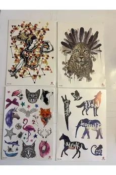 Airbrush Tattoo Büyük Boy Yapıştırma Dövme Geçici Dövme Seti 4 Adet Birden Model 36