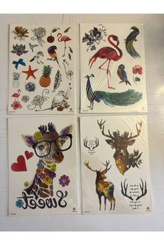 Airbrush Tattoo Büyük Boy Yapıştırma Dövme Geçici Dövme Seti 4 Adet Birden Model 34
