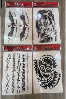 Airbrush Tattoo Büyük Boy Yapıştırma Dövme Geçici Dövme Seti 4 Adet Birden Model 19