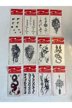 Airbrush Tattoo Minimal Geçici Dövme 12 Adet Birden Yapıştırma Dövme Model4