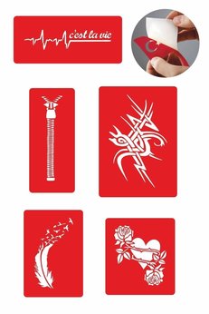 Airbrush Tattoo Kalp Fermuar Tribal 5 Adet Geçici Dövme Kına Şablonu
