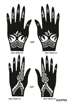 Ai̇rbrush Tattoo Çi̇çek Desenleri̇ 4 Adet 2 Çi̇ft El Kına Kına Kalıpları Sadece Kalıp Seti̇