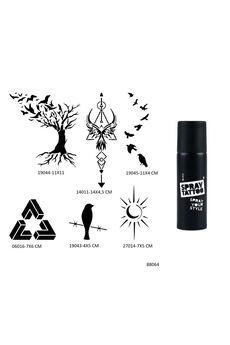 Ai̇rbrush Tattoo Hayat Ağacı Ve Kuşlar 6 Adet Şablon Ve Si̇yah Sprey Geçi̇ci̇ Dövme Seti̇