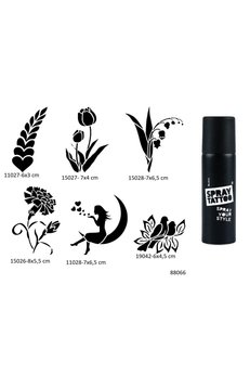 Airbrush Tattoo Çiçek Melek 6 Adet Şablon Ve Siyah Sprey Geçici Dövme Seti