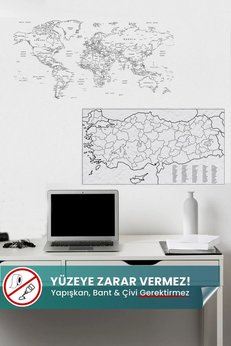 Pi Papers Türkiye Ve Dünya Haritası Yapışkansız Statik Tutunan Not Kağıt Tutucu Özellikli Pratik Akıllı Kağıt
