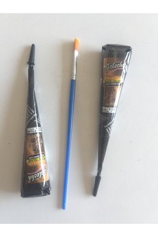 Airbrush Tattoo 2 Tüp Siyah Golecha Kına 2 Sayfa Şablon Ve Fırça Hediyeli Geçici Dövme Seti
