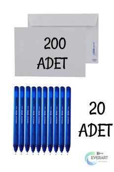everart Düğün Para Takı Zarfı Ağzı Yapışkanlı 200 Adet Ve 20 Adet Tükenmez Kalem
