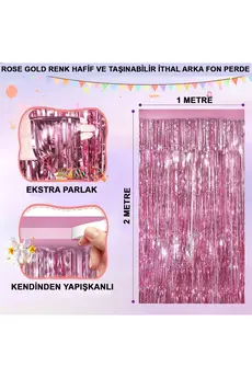 Go İthalat Rose Gold Renk Ekstra Metali̇ze Parlak Saçaklı Arka Fon Perde İthal A Kali̇te 1X2 Metre (4130)