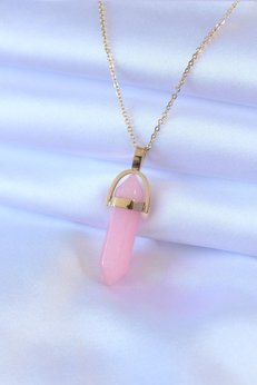 Evimdeyokyok 316L Çelik Gold Renk Kristal Pembe Taş Model Kadın Kolye Tj-Bko7472