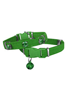 Ethab Ti̇caret Kadi̇fe Kedi̇ Boyun Tasması Taşlı 20-32 Cm Yeşi̇l