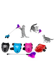 Ethab Ti̇caret Tüylü Yaylı Kedi̇ Ayak Oltası Kedi̇ Oyuncağı 9 Cm-35 Cm Kırmızı
