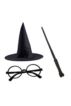 Ethab Ti̇caret Harry Potter Si̇yah Şapkası Harry Potter Gözlüğü Harry Potter Asası 3 Lü Set