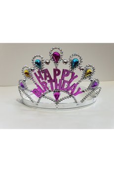 Evimdeyokyok Gümüş Renk Happy Birthday Yazılı Doğum Günü Tacı 60 Cm