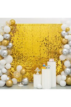 Ethab Ti̇caret Altın Gold Renk Di̇kdörtgen Kesi̇m Parlak Si̇m Görünümlü Fon Perde Dekor 1X2 Metre