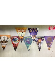 Evimdeyokyok Lüks Baskılı Üçgen Model Halloween Banner Süs Bayrak 8 Li