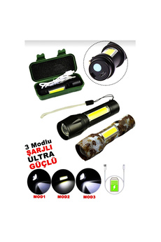 Go İthalat Usb Charge 2İn13W+1W Usb Şarjlı Ledli̇ Poli̇s El Feneri̇ Metal Kasa Pls.kutu (4457)