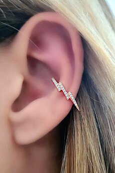 OSESHOP Şimşek figürlü gümüş rose pırlanta ışıltısında zirkon taşlı sıkıştırmalı kikirdak küpesi