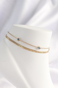 Evimdeyokyok 316L Çelik Gold Renk Nazar Boncuk Tasarımlı 2Li Halhal Tj-Hh1607