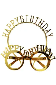 Go İthalat Happy Bi̇rthday Yazılı Taç Ve Happy Bi̇rthday Yazılı Gözlük Seti̇ Altın Renk (5258)