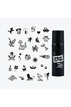Ai̇rbrush Tattoo Wonderland Ci̇ty Pack Spray Tattoo Geçi̇ci̇ Dövme Seti̇ 28 Desen 1 Si̇yah Sprey