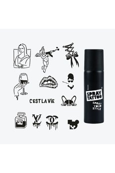 Airbrush Tattoo Paris City Pack Spray Tattoo Geçici Dövme Seti 12 Desen 1 Sprey