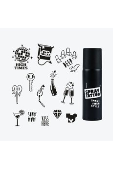 Airbrush Tattoo Ibıza City Pack Spray Tattoo Geçici Dövme Seti 13 Desen 1 Siyah Sprey