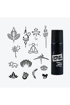 Airbrush Tattoo Goa City Pack Spray Tattoo Geçici Dövme Seti 14 Desen 1 Siyah Sprey