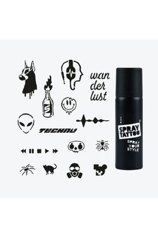 Airbrush Tattoo Berlin City Pack Spray Tattoo Geçici Dövme Seti 15 Desen 1 Siyah Sprey