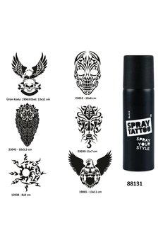 Airbrush Tattoo Güçlü Erkek Sembolleri Spray Tattoo Geçici Dövme Yapma Seti Dark Siyah
