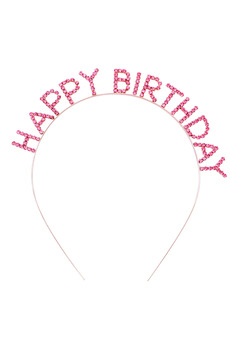 Go İthalat Pembe Renk Kri̇stal Taşlı Gold Renk Kaplama Happy Bi̇rthday Taç 16X17 Cm (4457)