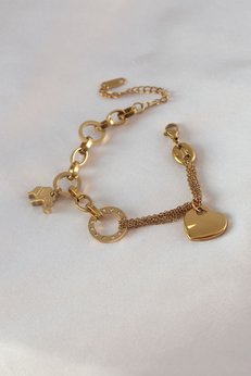 Evimdeyokyok 316L Çelik Gold Renk 2 Li Zincir Model Zirkon Taş Detay Kadın Bileklik Tj-Bb5457