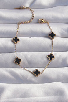 Tj 316L Çeli̇k Baby Boy Gold Renk Si̇yah Mi̇neli̇ Yonca Bi̇lekli̇k - Tj-Bb6276