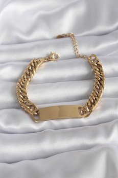 Evimdeyokyok 316L Çelik Gold Renk İsim Yazılabilir Plaka Model Kadın Bileklik Tj-Bb5744