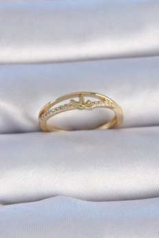 Evimdeyokyok Pirinç Gold Renk Zirkon Taşlı Kalp Model Kadın Yüzük Tj-Byk3302