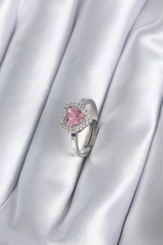 Evimdeyokyok Pirinç Gümüş Renk Pembe Zirkon Taşlı Charm Model Kadın Yüzük Tj-Byk2864